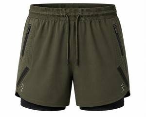 Shorts de sport décontractés pour hommes, taille mi-haute, 2-en-1, avec logo uni sur le devant, respirants, séchage rapide, pour la course et la gym, avec doublure de compression - Product Image 4