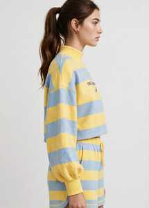 <b>Women's</b> Yellow <b>Blue</b> Striped Knitted Turtleneck Sweatshirt and <b>Shorts</b> 2 Piece Set - Product Image 2