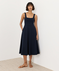 Women's Square Neck Backless A-Line Midi Dress Fit And Flair Casual Woven Breathable Fitted Sleeveless Solid Color Daily Wear - Product Image 1