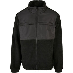Unisex Black Fleece <b>Jacket</b> Zip Style Soft Sherpa Nylon Panel Stand Collar Long Sleeve Warm Outerwear <b>Jacket</b> With Embroidery Logo - Product Image 5
