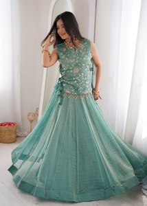 TENNECY Blusa de mujer con bordado tradicional de hilo Dori y ribete de encaje, para boda y Diwali, estilo Salsa Crush, elástica y sin arrugas - Product Image 2