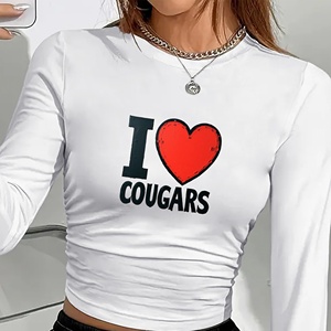 Camiseta de manga larga de tela tejida con estampado estilo Y2K para mujer Heart I Love COUGARS - Product Image 3