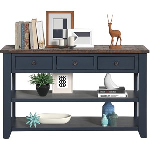 Mango Wood <b>Console</b> <b>Table</b> with Drawers | Handcrafted Navy <b>Blue</b> Storage Furniture Wholesale - Product Image 1