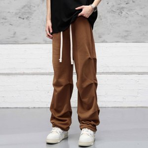 Men's Brown Cotton Sweatpants Elastic Waist Drawstring Casual <b>Jogger</b> Pants Side Pockets Midweight Autumn Style - Product Image 3