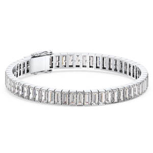 REYES Pulseras de tenis de lujo brillantes con moissanita de 6x3mm y cierre de caja para mujer, chapadas en oro blanco de 18K, joyería de plata de ley 925 - Product Image 1