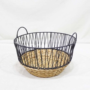 Conteneur de rangement rustique en jacinthe d'eau tressée, écologique, avec poignées, forme de bol, organisateur de cuisine multifonctionnel - Product Image 1