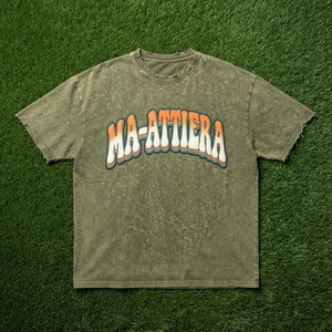 Camiseta Verde Oliva para Hombre, Lavado Ácido, Estampado Gráfico, Borde Crudo, Manga Corta, Ropa Urbana - Product Image 5