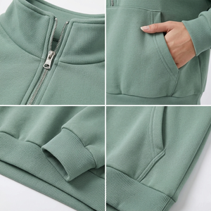 เสื้อสเวตเชิ้ตผู้หญิงแบบซิป ¼ ตัว ทรงลำลอง สตรีทแวร์ ไหล่ตก ระบายอากาศได้ดี เป็นมิตรกับสิ่งแวดล้อม เสื้อฮู้ดถักนิตติ้ง - Product Image 3