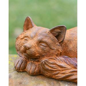 Rust Finish Cast Iron Sleeping Fox <b>Ornament</b> For Garden Decoration Supplies - Product Image 1