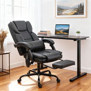 Poltrona da Ufficio Reclinabile in Ecopelle con Supporto Lombare e Massaggio per Animali Domestici, Nera - Product Image 2