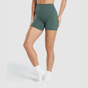 Solid Color High <b>Waist</b> <b>Women's</b> <b>Shorts</b> Breathable Knitted Sporty Fitness Wear Regular Fit <b>Elastic</b> <b>Waist</b> Green - Product Image 4