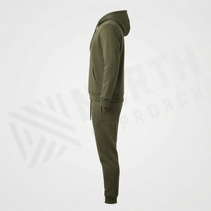 Conjunto Deportivo para Hombre, Color Verde Oliva, Sudadera con Capucha y Pantalones Deportivos de Manga Larga, Cierre con Cordón - Product Image 3