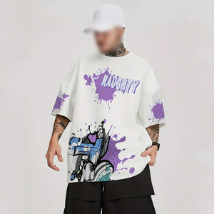 Camiseta con Estampado Gráfico, Diseño de Robot Futurista Negro, Ropa Casual, Camiseta Oversize para Uso Diario, 100% Algodón, Camisetas para Hombre - Product Image 1