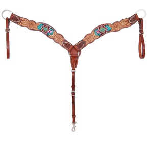 Handmade Premium Quality100% Genuine Leather Western Embossed Breast Collar With Bead & <b>Stud</b> Work Manufacturer Supplier - Product Image 2