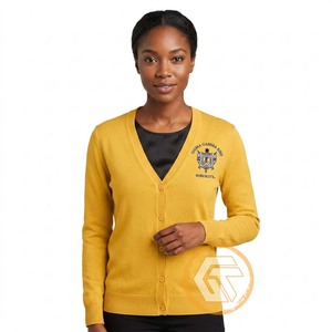 เสื้อคาร์ดิแกนคอวีแบบสวมใส่สบายสำหรับฤดูหนาว  ปักลาย Sigma Gamma Rho  ตกแต่งด้วยอะคริลิกแบบถัก  ติดกระดุมด้านหน้า  ออกแบบตามสั่ง - Product Image 2