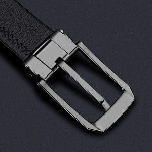 Genuine Leather Belt Black <b>Cow</b> Hide Formal Pin Buckle Steel Rectangular Durable Solid Pattern - Product Image 2
