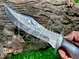 Couteau de chasse Bowie à lame fixe en acier Damas fait main, avec manche en bois exotique et étui en cuir, cadeau idéal - Product Image 5