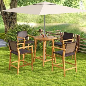 Tavolo da Esterno Altezza Bar con Foro per Ombrellone e Piano a Doghe per Patio e Giardino - Product Image 6