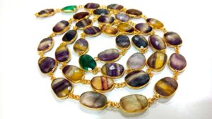 Natural Fluorite Briolette Free Shape 10-15mm Bezel Connector <b>Chain</b> Sold Per Foot - Product Image 1