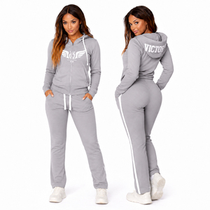 Conjunto Deportivo de Dos Piezas para Mujer, Sudadera con Capucha y Cremallera Completa, Color Beige, Logotipo Personalizado, Ropa Deportiva Informal, Traje de Jogging, Ropa de Fitness y Descanso - Product Image 2