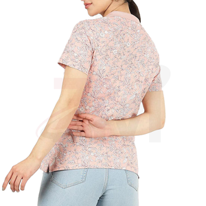 Polo à fleurs pour femmes, manches courtes, rose, imprimé, coton Oxford, décontracté, respirant, coupe régulière, 100% coton - Product Image 3
