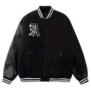 Chaquetas universitarias de béisbol estilo callejero para hombre, de cuero, manga larga, con logotipo personalizado bordado, chaqueta Letterman Varsity. - Product Image 1