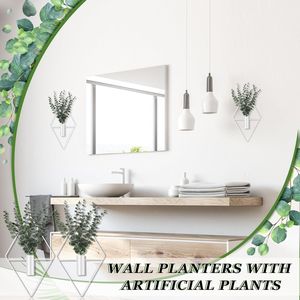 Ensemble de 4 jardinières suspendues géométriques bohèmes modernes, eucalyptus artificiel, vase en métal, support pour plantes d'intérieur, décoration murale pour salle de bain - Product Image 5
