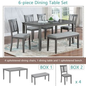Set da Pranzo 6 Pezzi: Tavolo Rettangolare in Legno con 4 Sedie Imbottite e Panca per 6 Persone, Elegante Set per Sala da Pranzo - Product Image 3