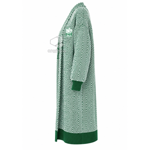 Iota Phi Lambda Sorority Women's Longline Herringbone Knit Duster <b>Cardigan</b> Open Front Embroidered Ribbed Cuff <b>Sweater</b> - Product Image 4