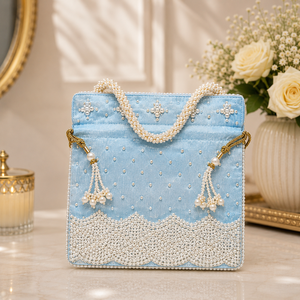 Handmade Pearl <b>Work</b> Bridal Potli Bag for Wedding Party Wear Designer Ethnic Ladies Handbag Gift <b>Pouch</b> for Women - Product Image 5