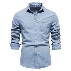 Chemise en jean légère à manches longues pour homme, coupe ajustée, décontractée, respirante, écologique, séchage rapide, coton et élasthanne, personnalisable, été - Product Image 6