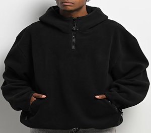 Sweat-shirt à capuche en molleton noir pour homme, décontracté, tricoté, couleur unie, avec logo frontal, 380g - Product Image 1