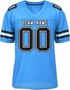 Camiseta de Fútbol Americano para Hombre, Cuello en V, Malla Transpirable, Manga Corta, Impresión Sublimada 3D, Nombre del Equipo 00, Azul Blanco, Verano - Product Image 5