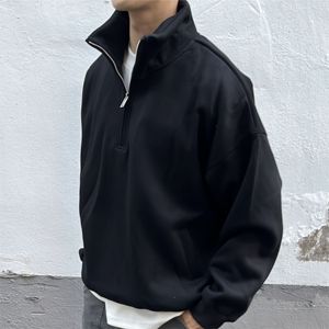 Sudadera de Forro Polar 100% Algodón con Cuello Alto y Media Cremallera, Diseño de Pedrería, Hombros Caídos, Oversize para Hombre, Invierno - Product Image 1