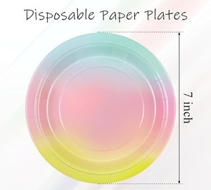 Rainbow Disposable Paper Plates Heavy Duty Round Dessert Plates for Birthday <b>Party</b> Wedding Dinner <b>Table</b> <b>Party</b> Decorations - Product Image 2