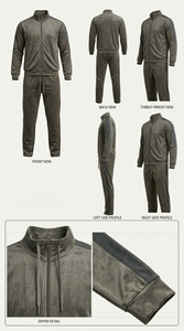 Men's Gray Tracksuit Set Full Zipper Stand Collar Casual Breathable Polyester Solid Color Regular Fit Autumn Wear - Product Image 5
