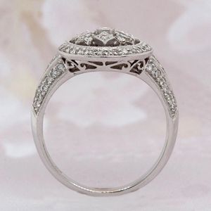 Bague de Fiançailles, de Mariage et d'Anniversaire RITZIN Art Déco, Délicate et Charmante, pour Femme, avec Halo de Moissanite en Argent Sterling - Product Image 4