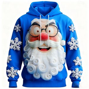 Sweat-shirt à capuche violet pour homme, motif de Père Noël en relief, motif flocon de neige, coupe décontractée, manches régulières, tissu tricoté, hiver - Product Image 2