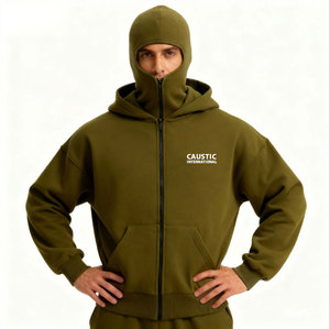 Sudadera con capucha tipo pasamontañas para hombre, de tejido grueso, con lavado vintage, efecto desgastado, con cremallera, para invierno, actividades al aire libre y motocicleta - Product Image 3