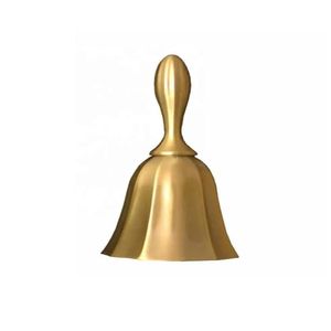 Campana de mano de latón macizo pulido, campana de servicio portátil, campana de llamada de metal vintage, campana de cena para escuela, hotel, culto - Product Image 2
