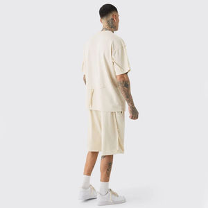 Ensemble d'été personnalisé pour homme – T-shirt oversize 100 % coton effet vieilli et short en cordon avec logo imprimé sur mesure - Product Image 2