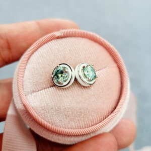 Custom Made Round Cut <b>Blue</b> Green Moissanite <b>Stud</b> In 925 Sterling Silver Color Diamond <b>Earrings</b> For Womens Fashion At Low Price - Product Image 3