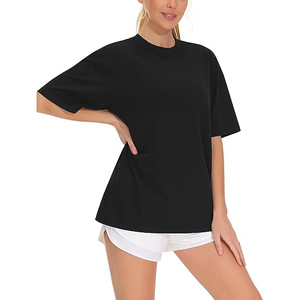 Oversized Tee Premium Cotton Streetwear T-Shirt Soft Cotton Half Sleeve <b>Black</b> Casual <b>Top</b> Relaxed Fit Women's T-Shirts - Product Image 5