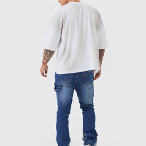 Jean en denim pour homme, coupe droite, effet moustache, en coton tissé uni, style décontracté, taille mi-haute, pour automne/printemps/hiver - Product Image 5