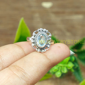 925 Sterling Silver Natural Blue Topaz Oval Cut Handmade Vintage Boho <b>Ring</b> | Artisan Rope Design <b>Statement</b> <b>Ring</b> | Wholesale - Product Image 3