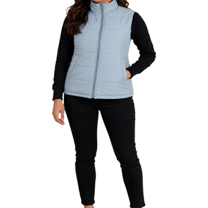 Gilet matelassé bleu clair pour femme avec fermeture éclair, col montant, coupe-vent, décontracté, sans manches, longueur standard, couleur unie - Product Image 2