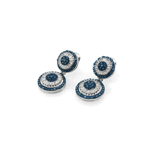 2.23 Cttw White Baguette & Blue Diamond Drop <b>Dangle</b> <b>Earrings</b> 925 Sterling <b>Silver</b>, Round & Baguette Natural Diamond <b>Earrings</b> - Product Image 1