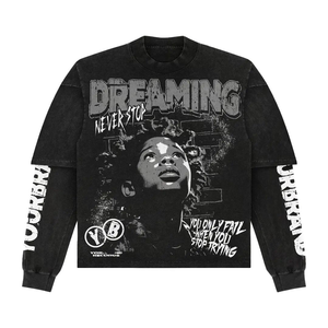 T-shirt graphique Y2K double couche, 300 GSM, coton lourd, manches longues, surdimensionné, fabrication OEM personnalisée - Product Image 6