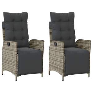 Ensemble de 2 chaises de jardin inclinables en rotin PE gris, design standard - Product Image 2