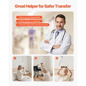 Barra de Trapecio de 250 LBS para Ancianos, Equipo de Rehabilitación para Ayuda a Subir de Cama con Soporte de Suelo y Abrazaderas, Asistencia de Movilidad para Cama - Product Image 4